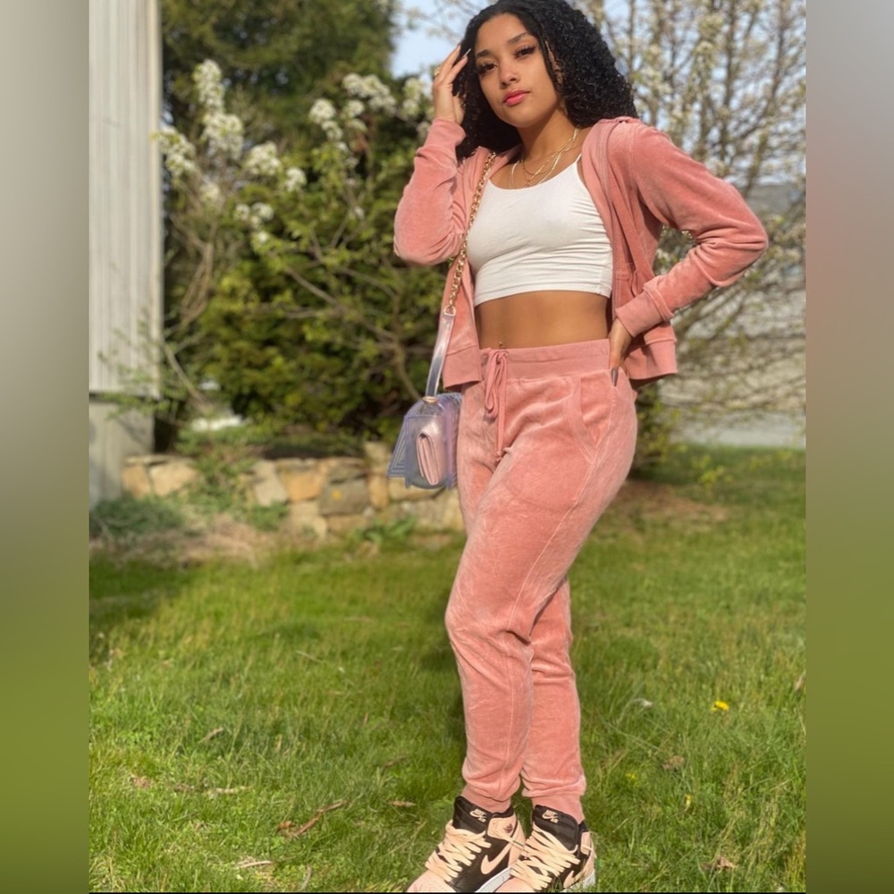 Pink Velour Fashion Nova Track Suit Size Small/Mediun